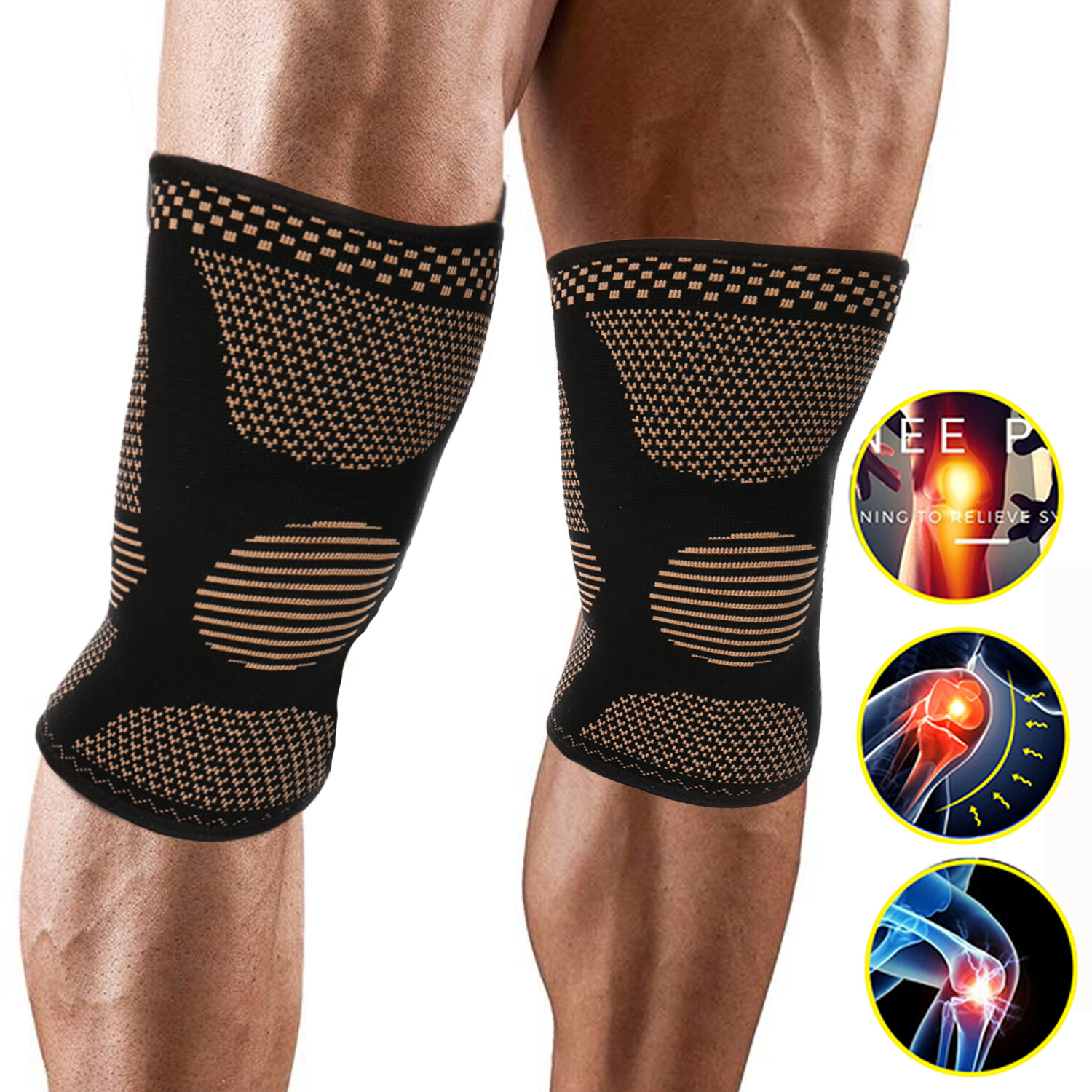 Copper Knee Sleeve Compression Brace Support Stabilizer for Sport Gym Joint Pain