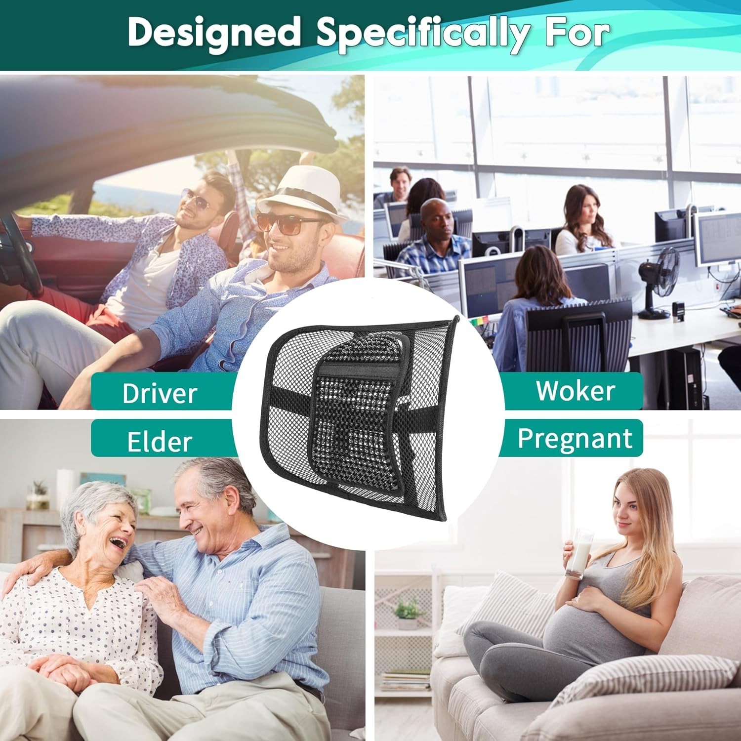 Ergonomic Mesh Lumbar Support Cushion | Breathable Back Support for Office & Car