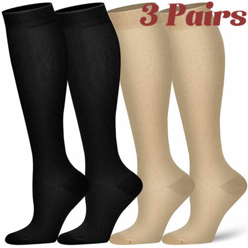 3 PAIRS Compression Socks Wide Calf Plus Size L Knee High 15-20mmHG Sports