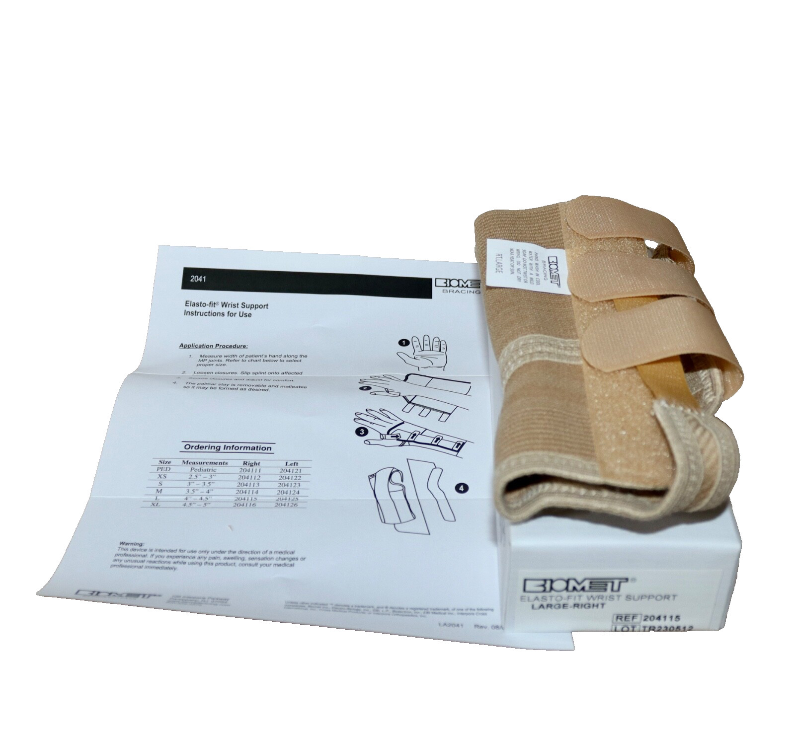 Biomet Bracing Elasto Fit Wrist Support ~ Adult Right Large ~ Beige #204115 NEW