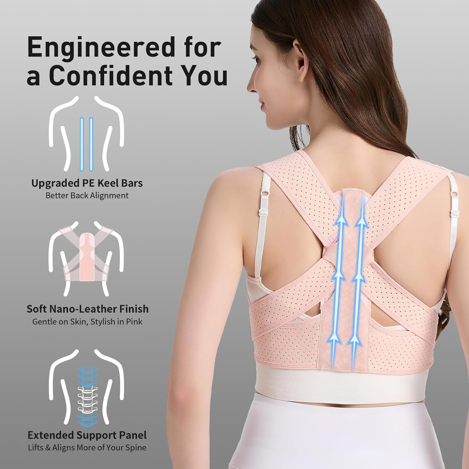 Posture Corrector for Women Back Brace Support Belt S M Pink, Adjustable