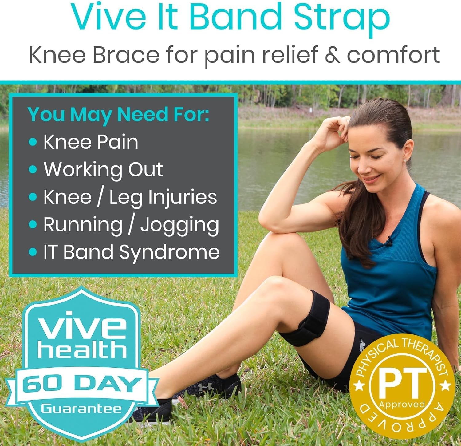 Vive IT Band Strap – Iliotibial Compression 1 Count (Pack of 1), Black