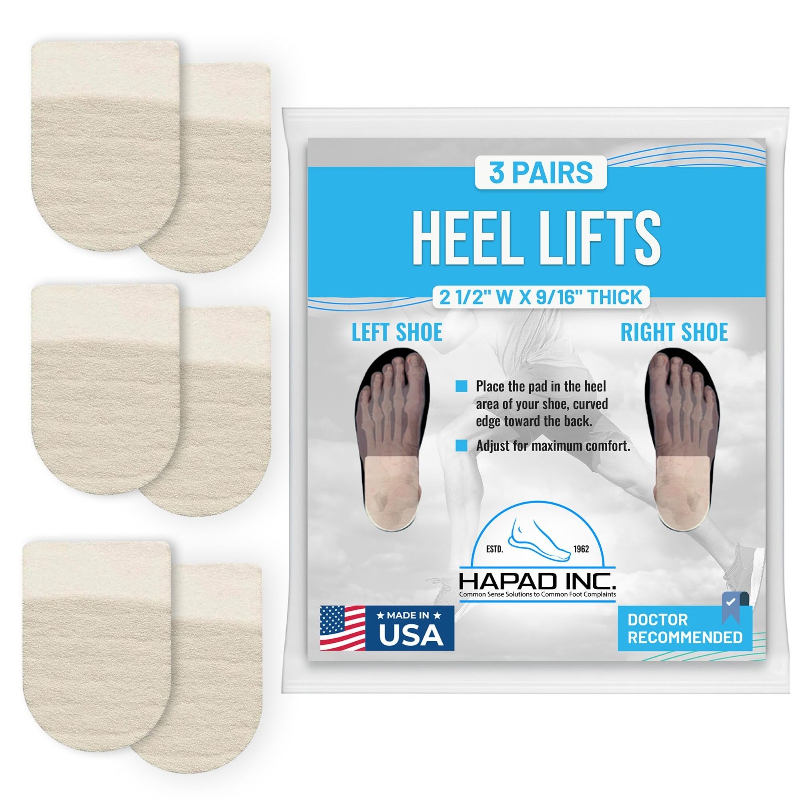 Heel Lifts for Men & Women – 9/16″ Height, 2.5″ Width (Pack of 3) – Supportive S