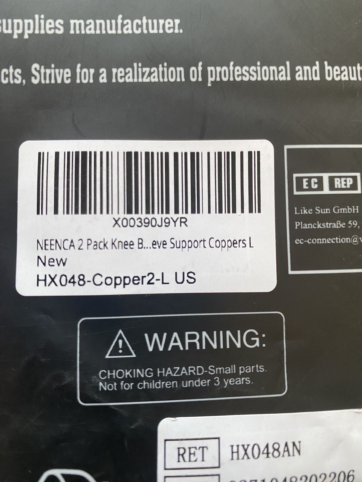 Compression Knee Brace Large Black /Beige With Support 2 Pack *NEW* NEENCA
