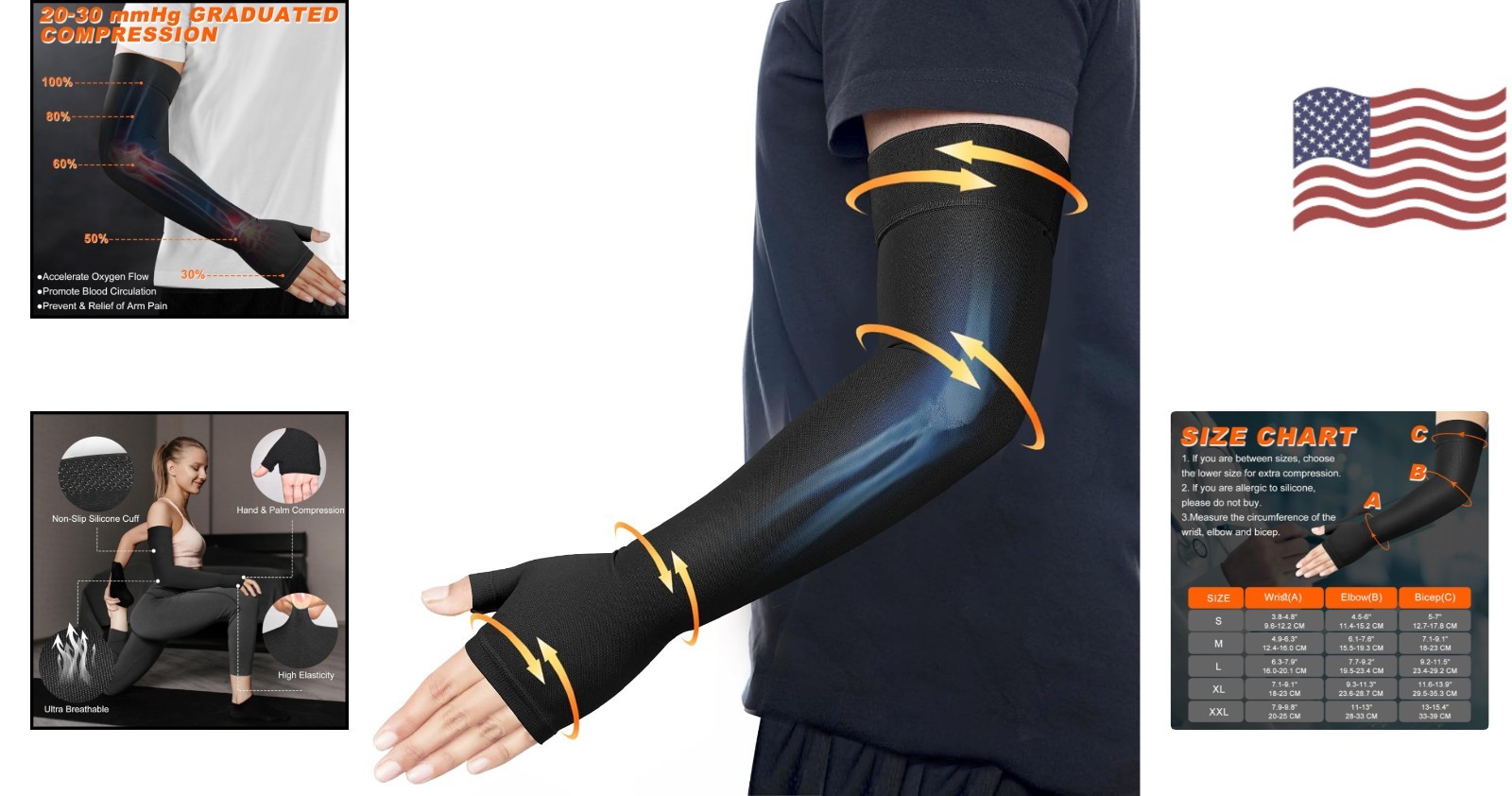 Extra-Long Compression Arm Sleeve with Anti-Slip Gauntlet for Active Recovery