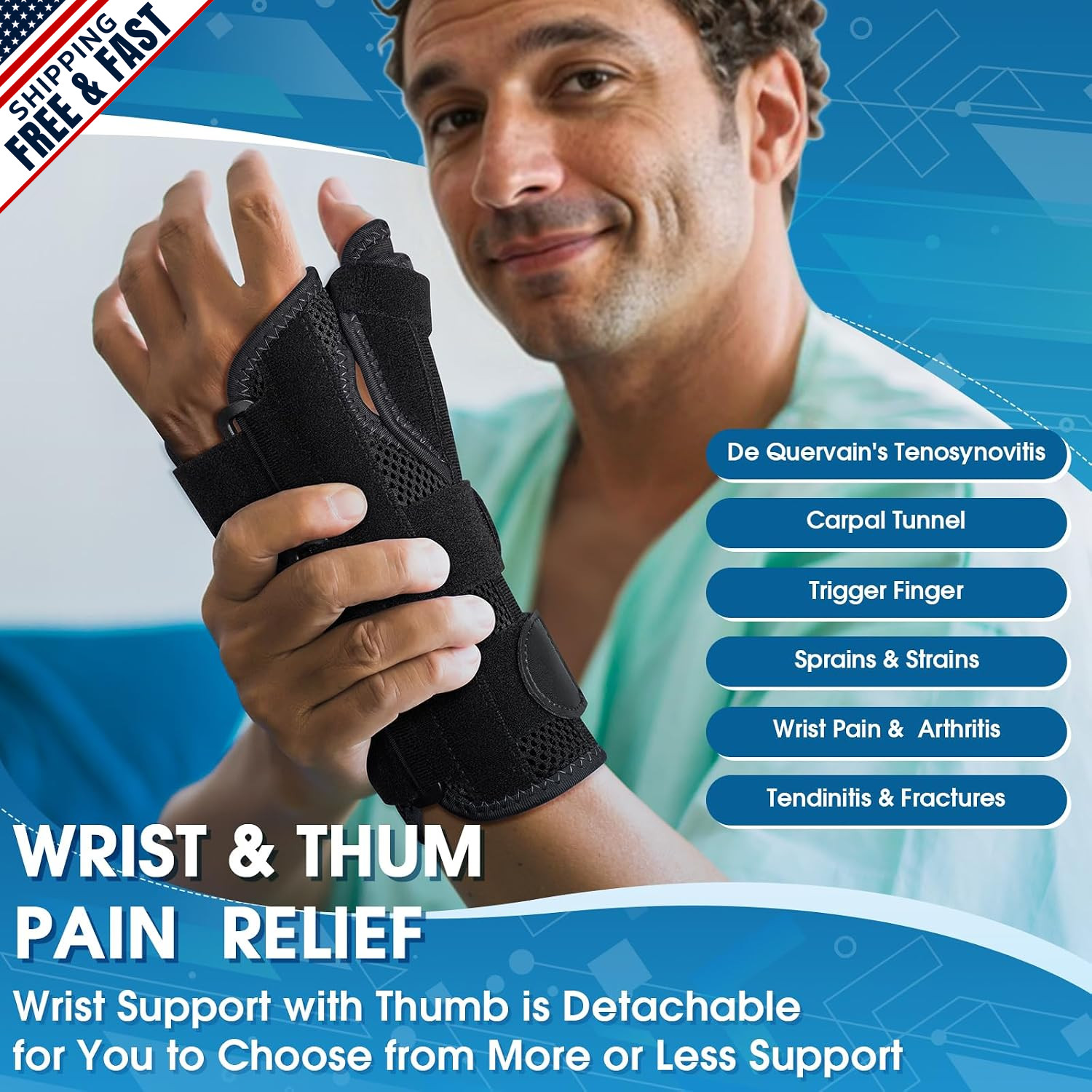 Adjustable Wrist Thumb Brace for Carpal Tunnel and De Quervain’s Support