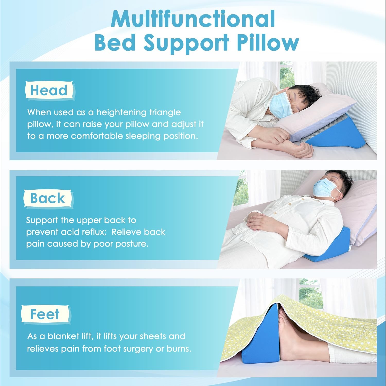 Bed Wedge Pillow For Sleeping Seniors Post Surgery 1 Count (Pack of 1), Blue