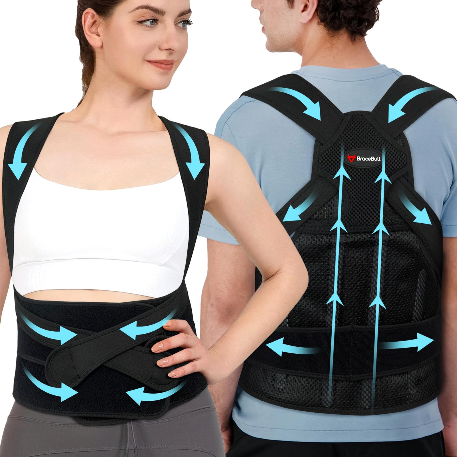 BraceBull Posture Corrector for Men and Women,Upper Back Brace with X-Large