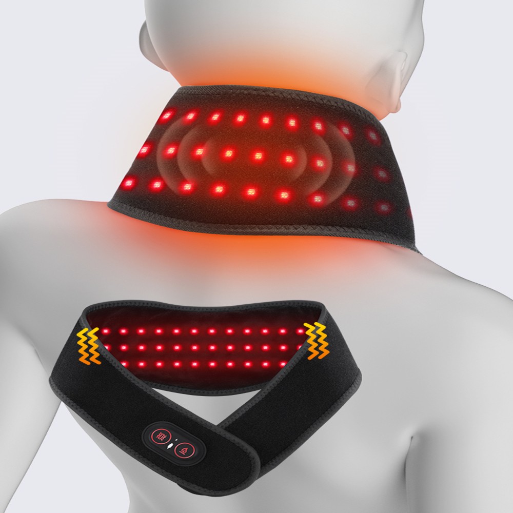 Cordless 36 Red Lights 660nm Therapy Heat Vibration Neck Wrap Massage Pad Brace