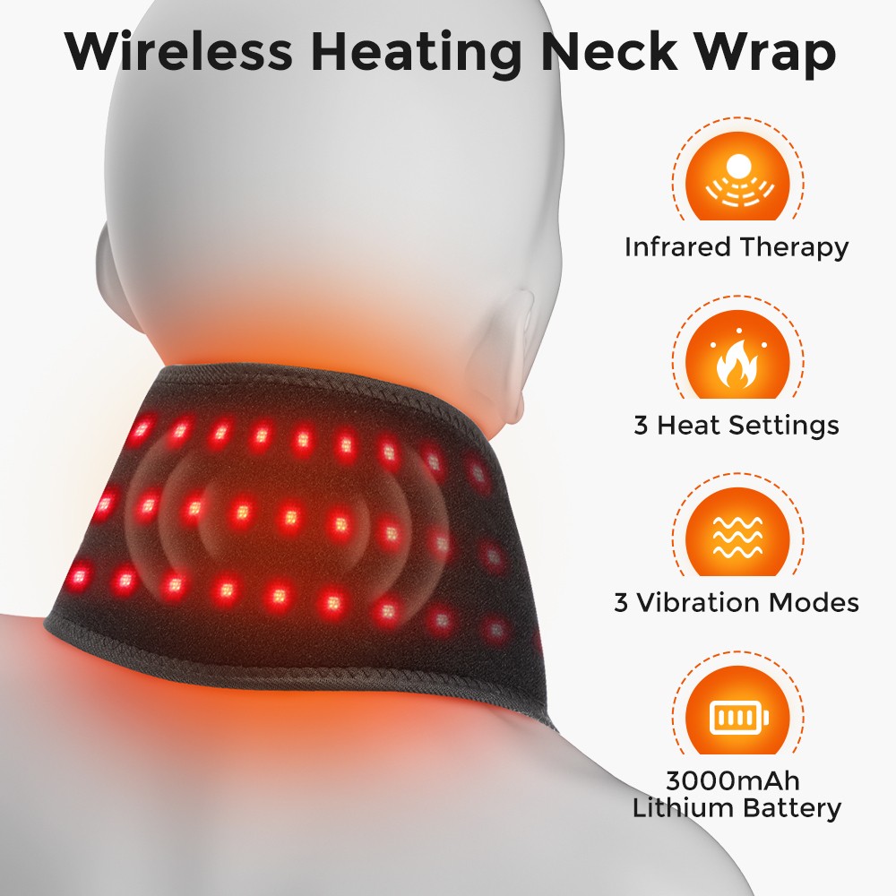 Rechargeable 36LED Red Light 660nm Therapy Heat Vibration Neck Massage 3000mAh