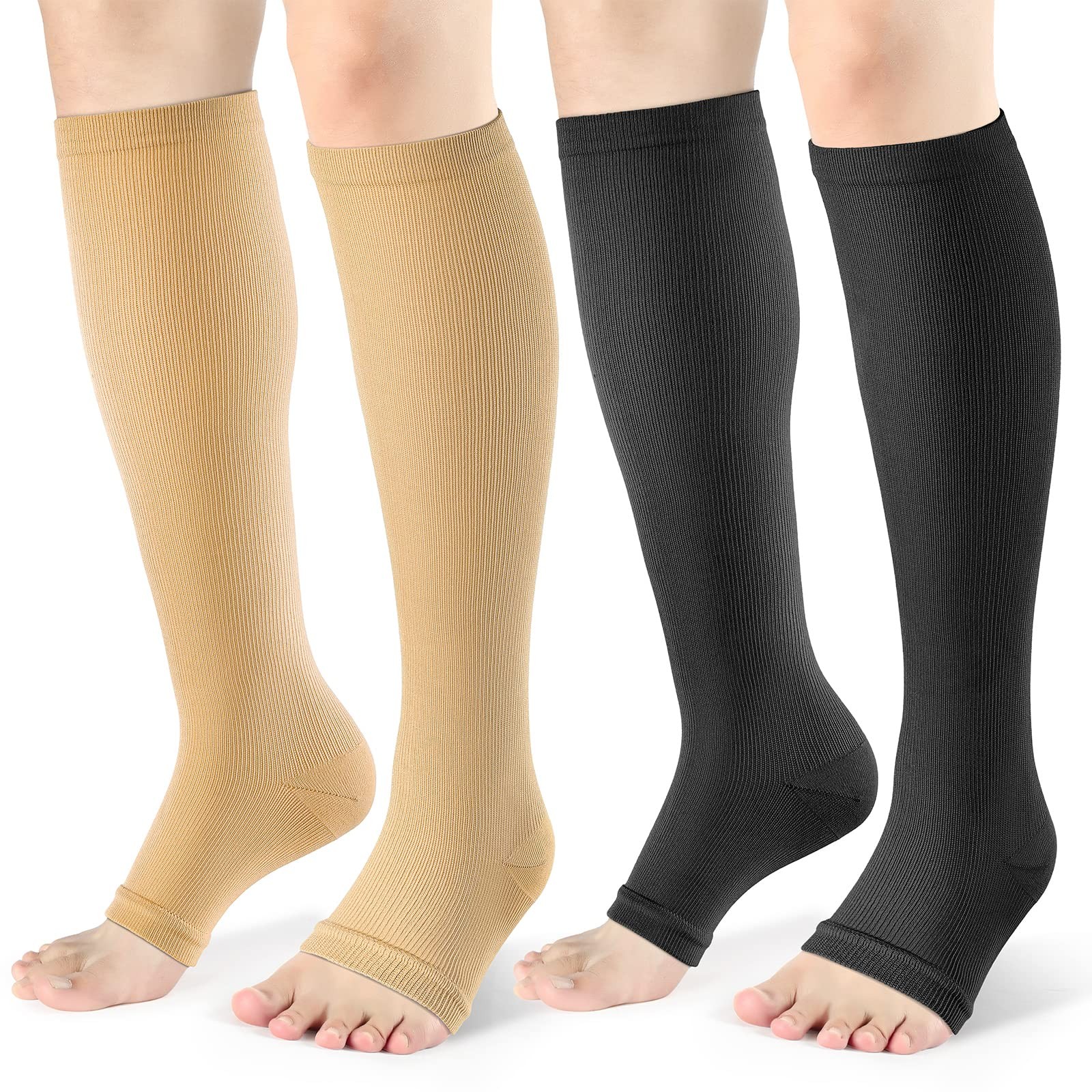 Open Toe Compression Socks Women & Men-2 Pairs 15-20 mmHg Knee High Stockings…