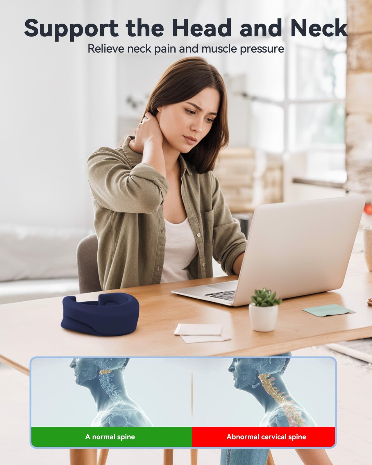 BETOVIN Heated Style Cervical Collar Neck Support Brace, Blue, Medium, Blue