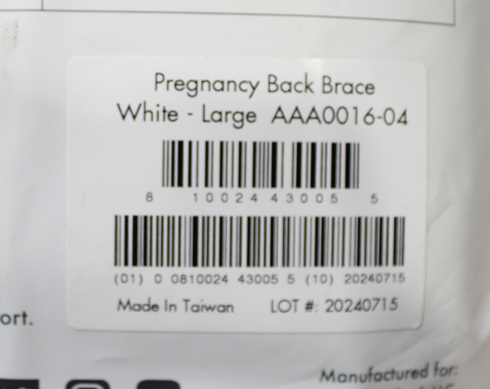 Motif Medical Women’s Maternity Pregnancy Back Brace CG2 White Large NWT