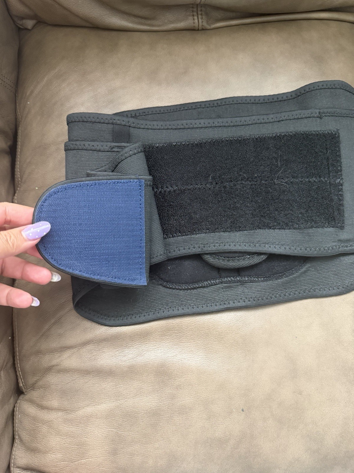 Mueller Adjustable Back Support Belt Brace One Size Black/Gray Blue Strap
