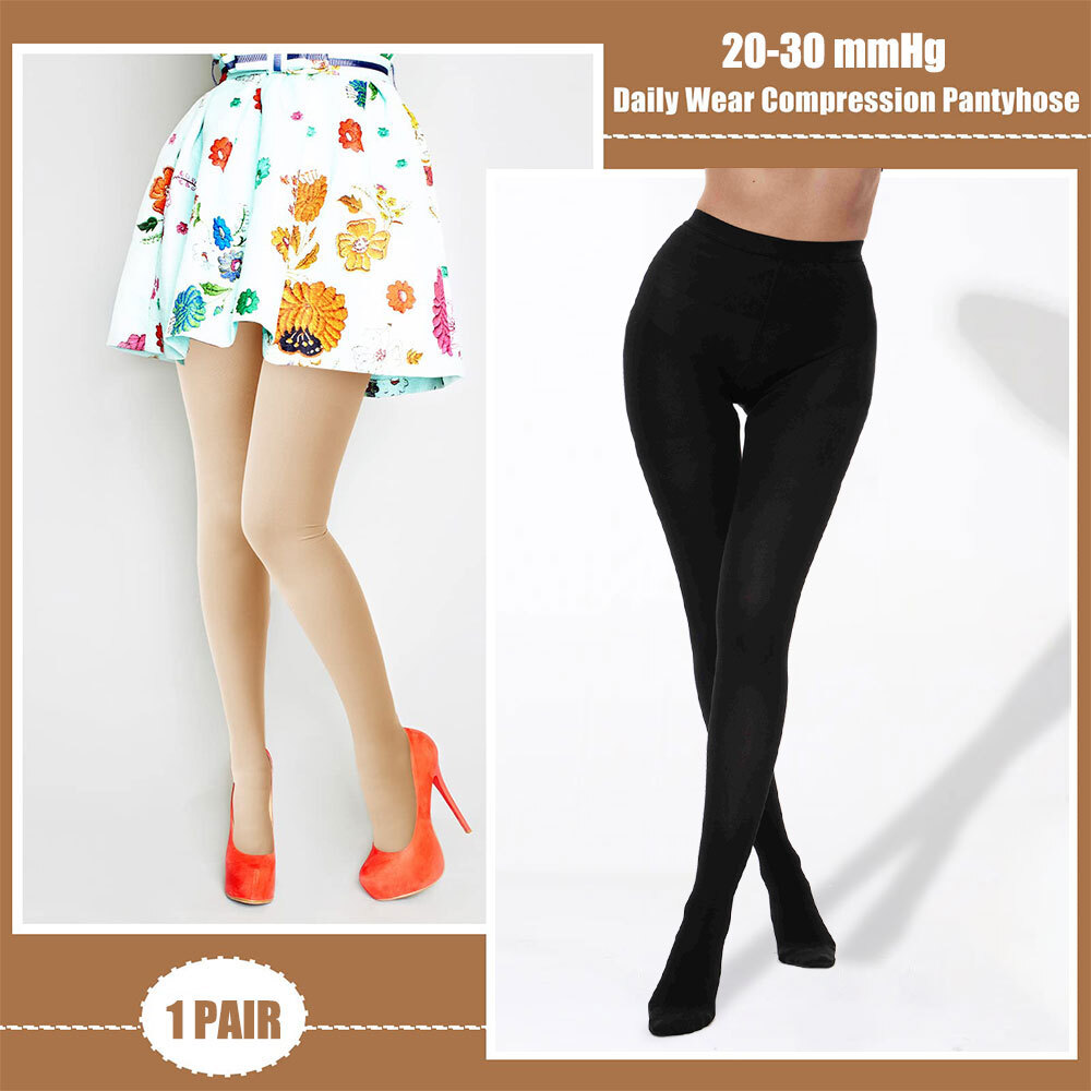 Compression Thigh High Stockings Men and Women 30-40 mmHg Beige Black Large