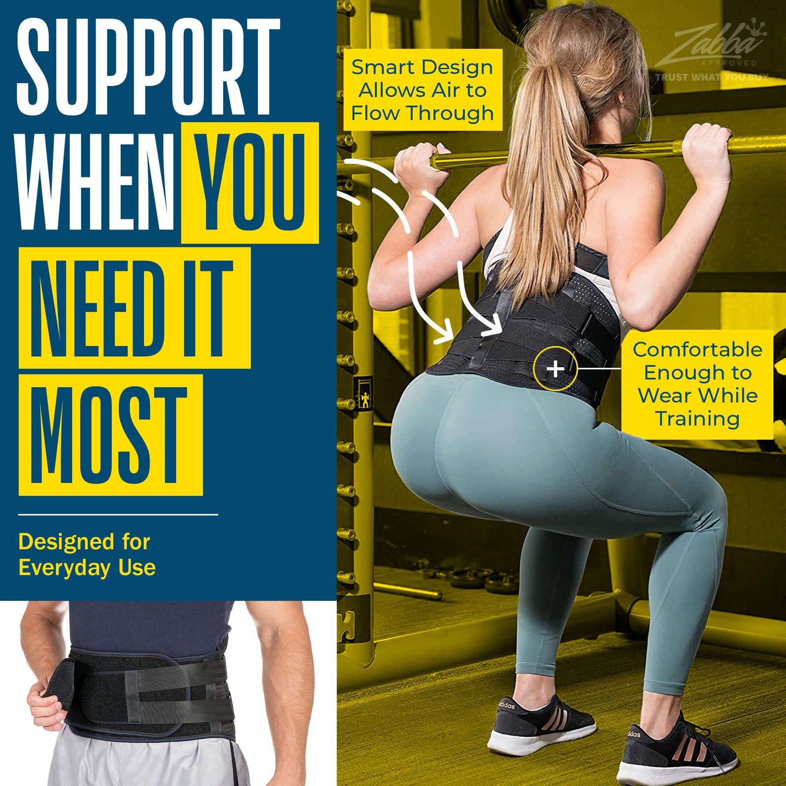FlexGuard Support Back Brace – Medium/Large (Pack of 1), Black