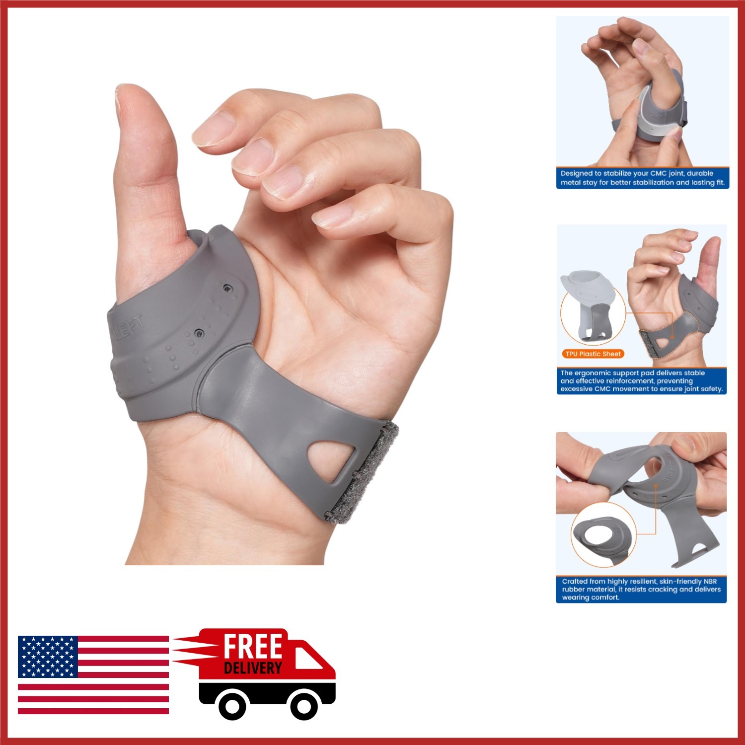 Medium CMC Thumb Brace with Compression Sleeve for Arthritis Relief Left Hand