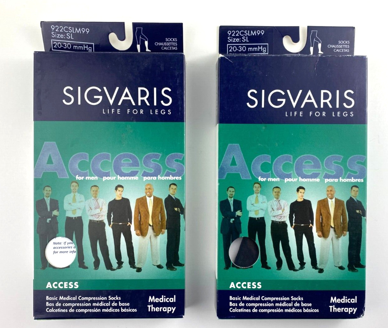 (2) SIGVARIS LIFE FOR LEGS Fir Men SIZE Small/ Long 20-30MMHG Sock Black