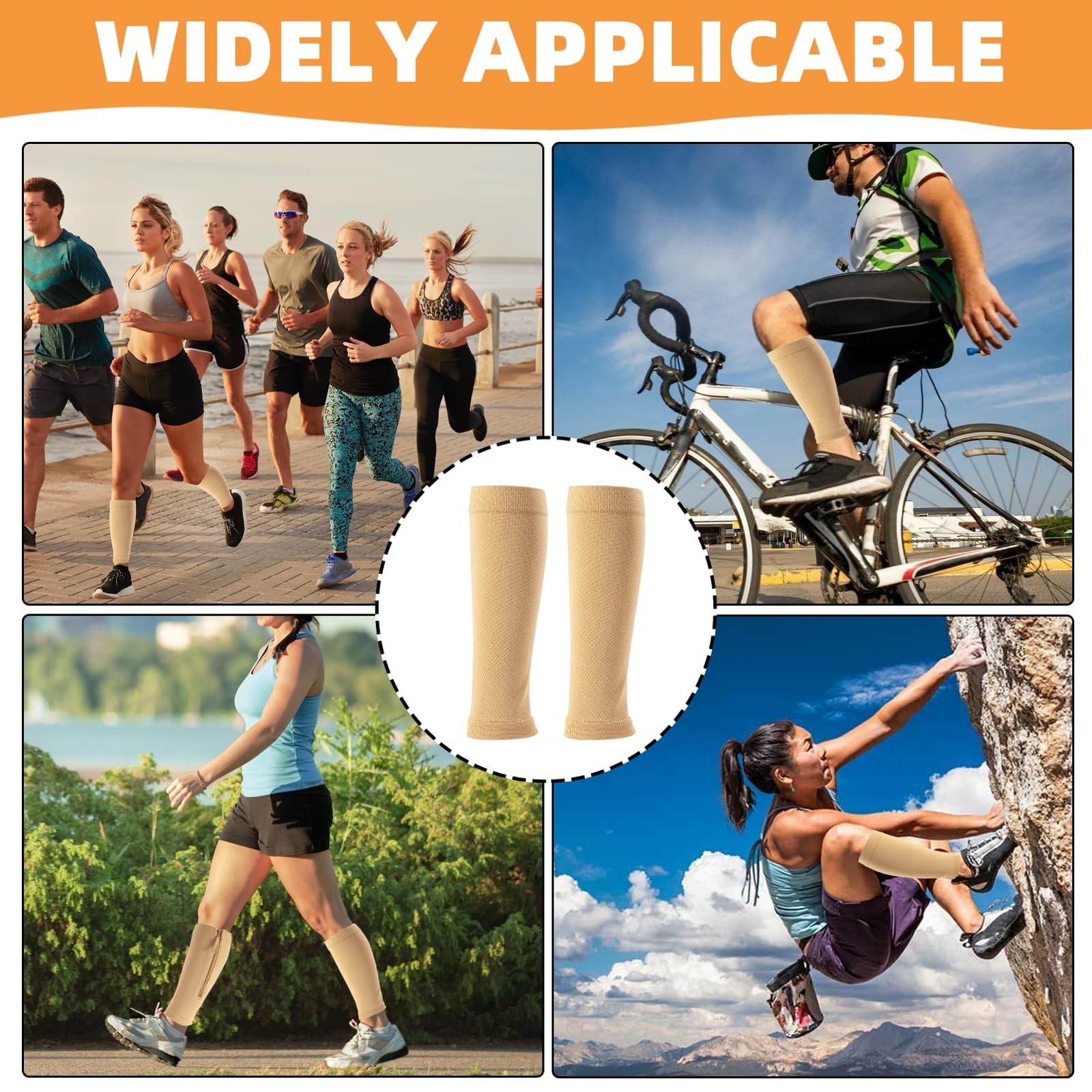 2 Piece Compression Sleeves for Women Calf, Leg One Size, Skin tone