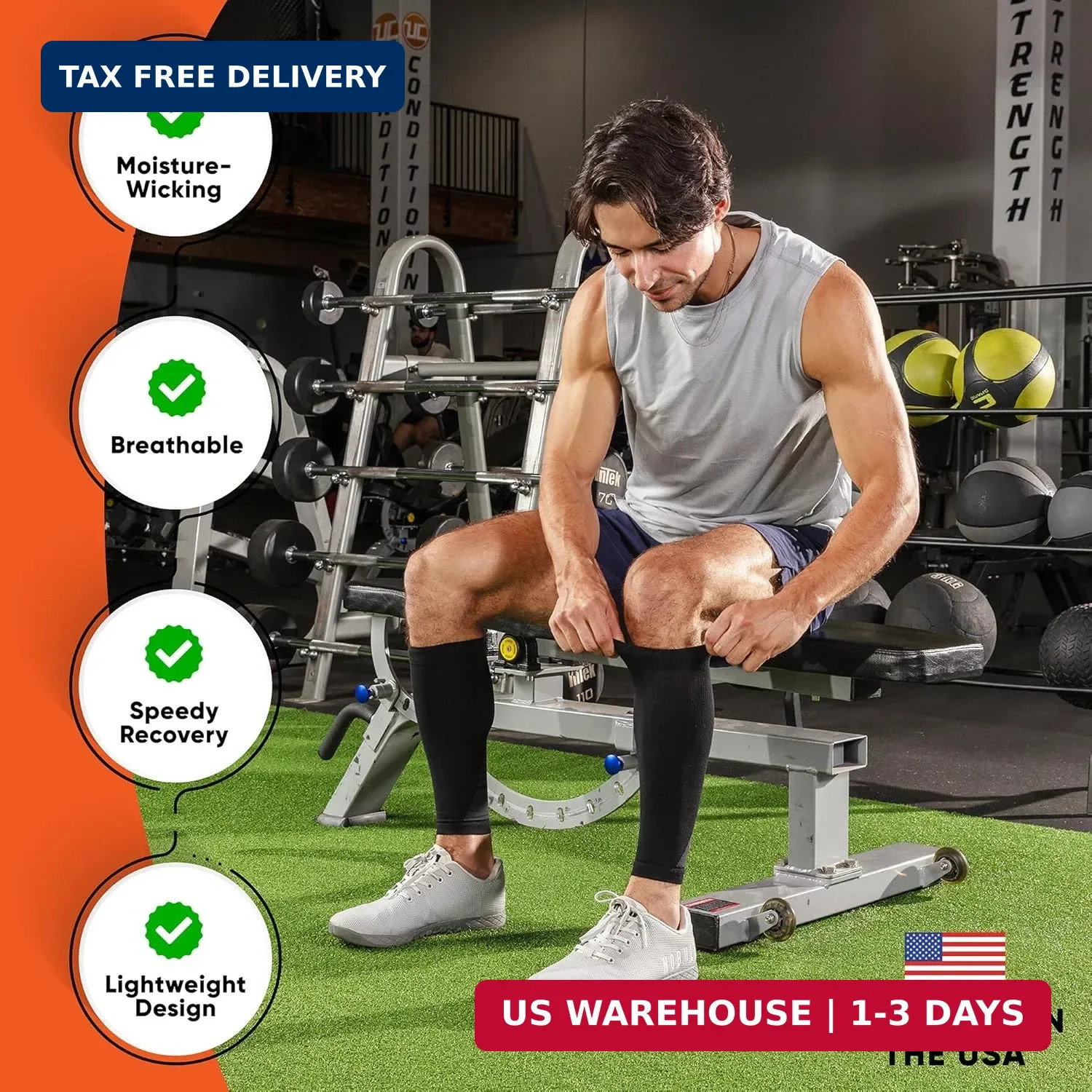 Calf Compression Sleeves for Men and Women – (1 Pair) Footless Compression Socks