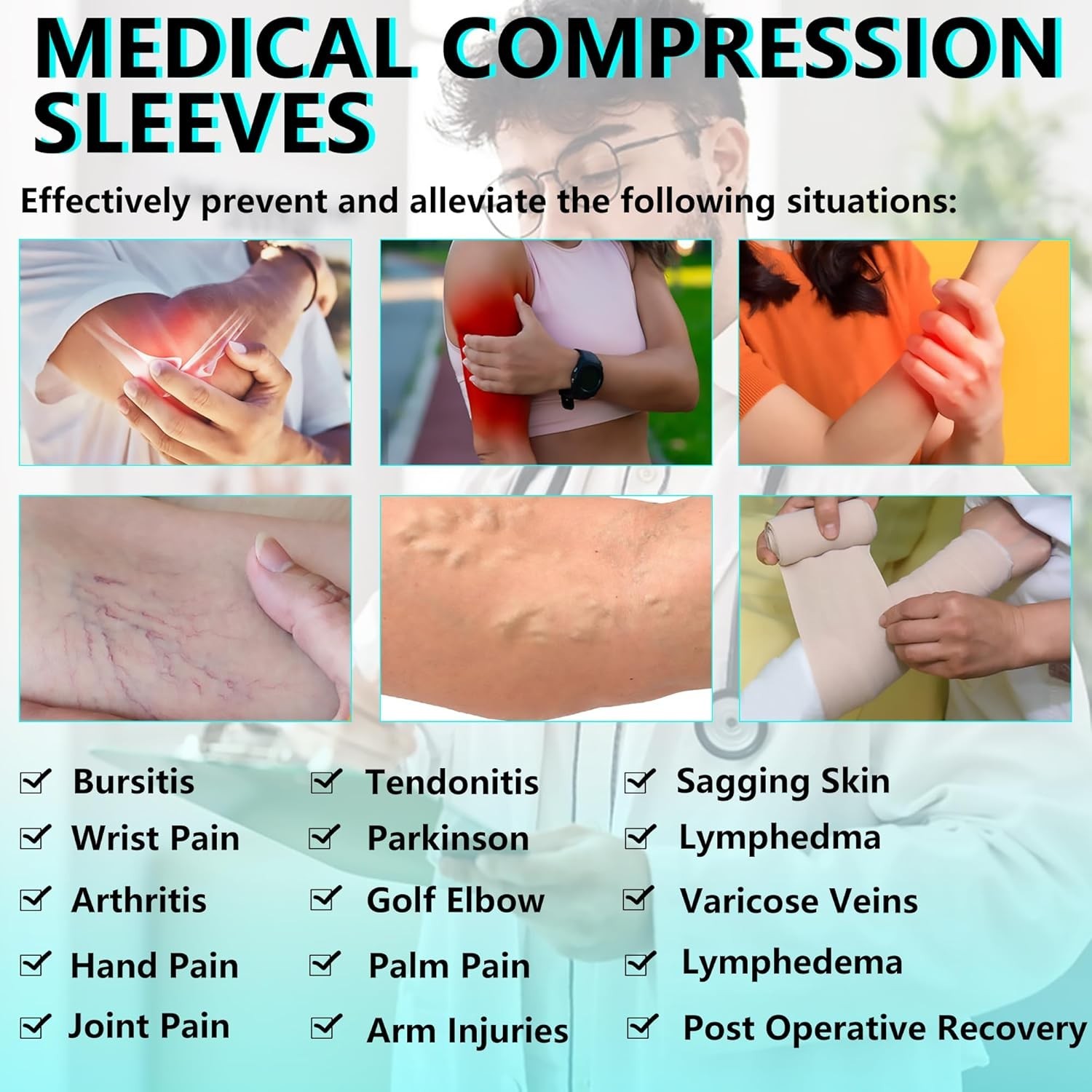 Lymphedema Medical Compression Arm Sleeve for men and women15-20 mmHg Graduat…