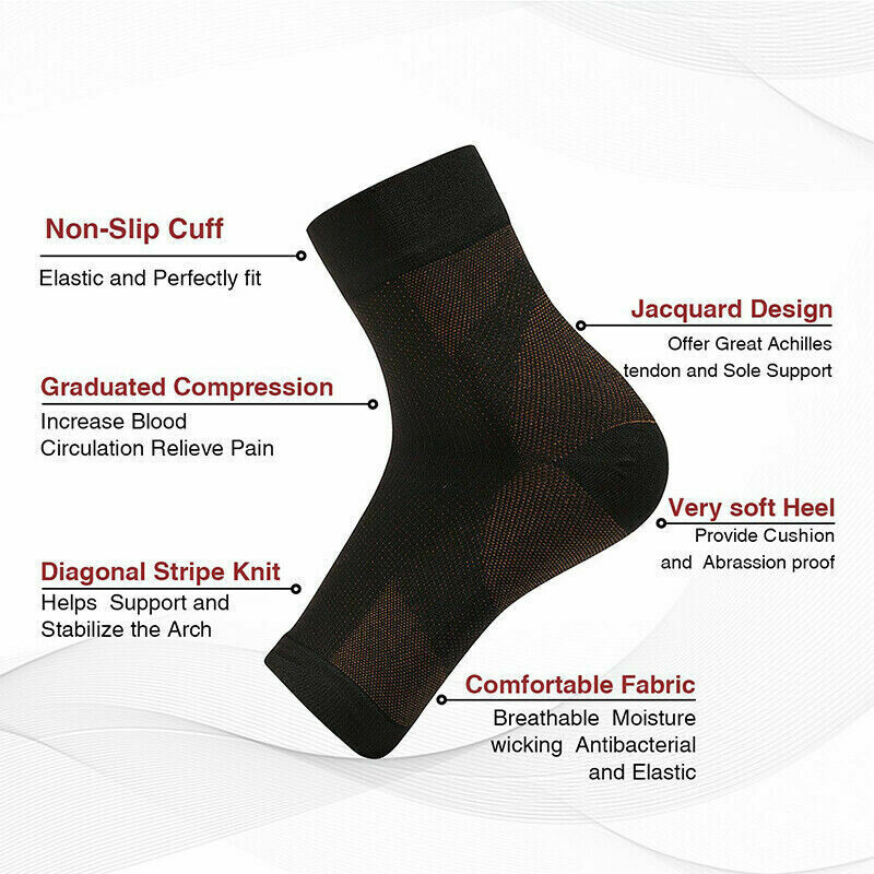 CFR Copper Infused Compression Socks Ankle Arch Support Planter Fasciitis Pain