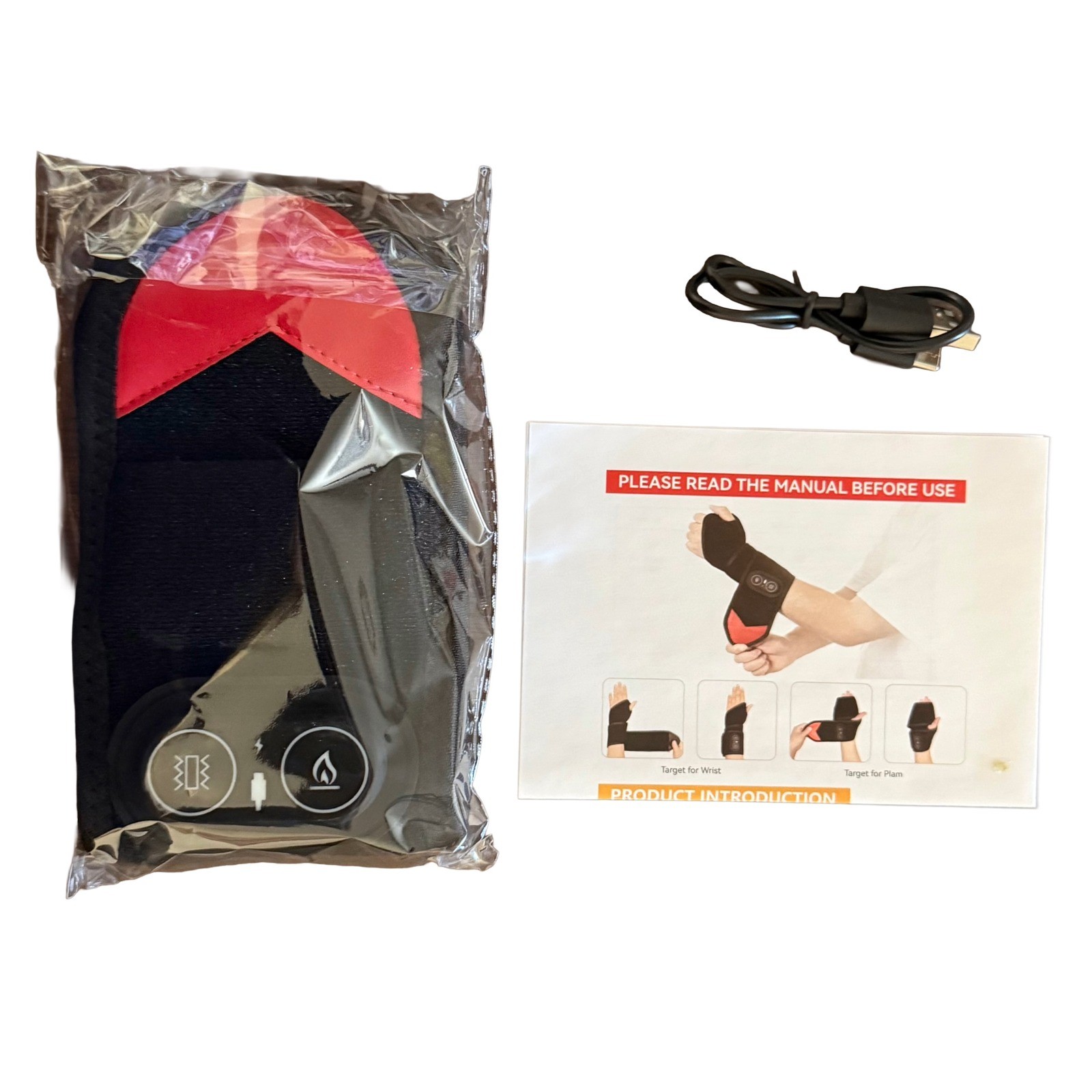 Cordless Heated Wrist Brace Massager Rechargeable Heat Vibration Wrap