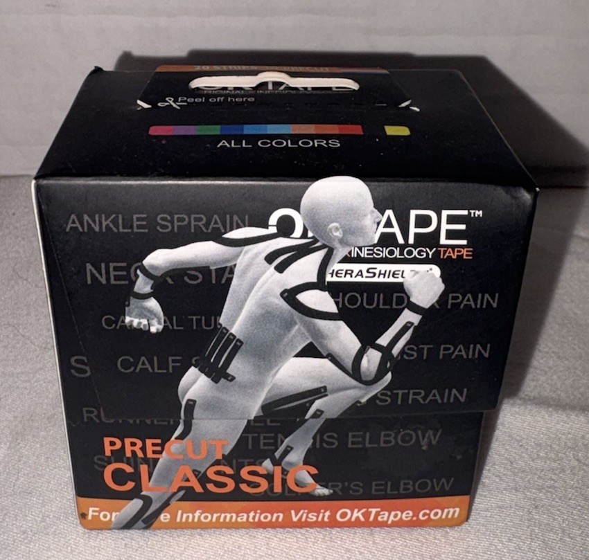 OK TAPE Kinesiology Tape 10 inches Precut 20 Strips Cotton Elastic Black NEW
