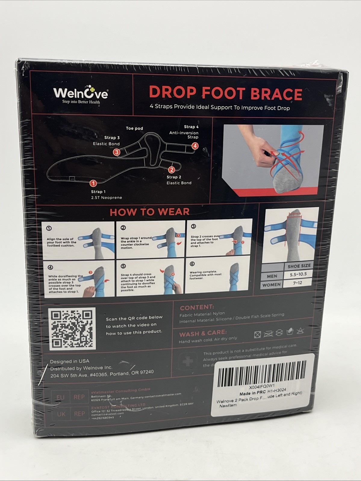 Welnove Drop Foot Brace 2 Pack (Left + Right) Blue Adjustable AFO Ankle Support
