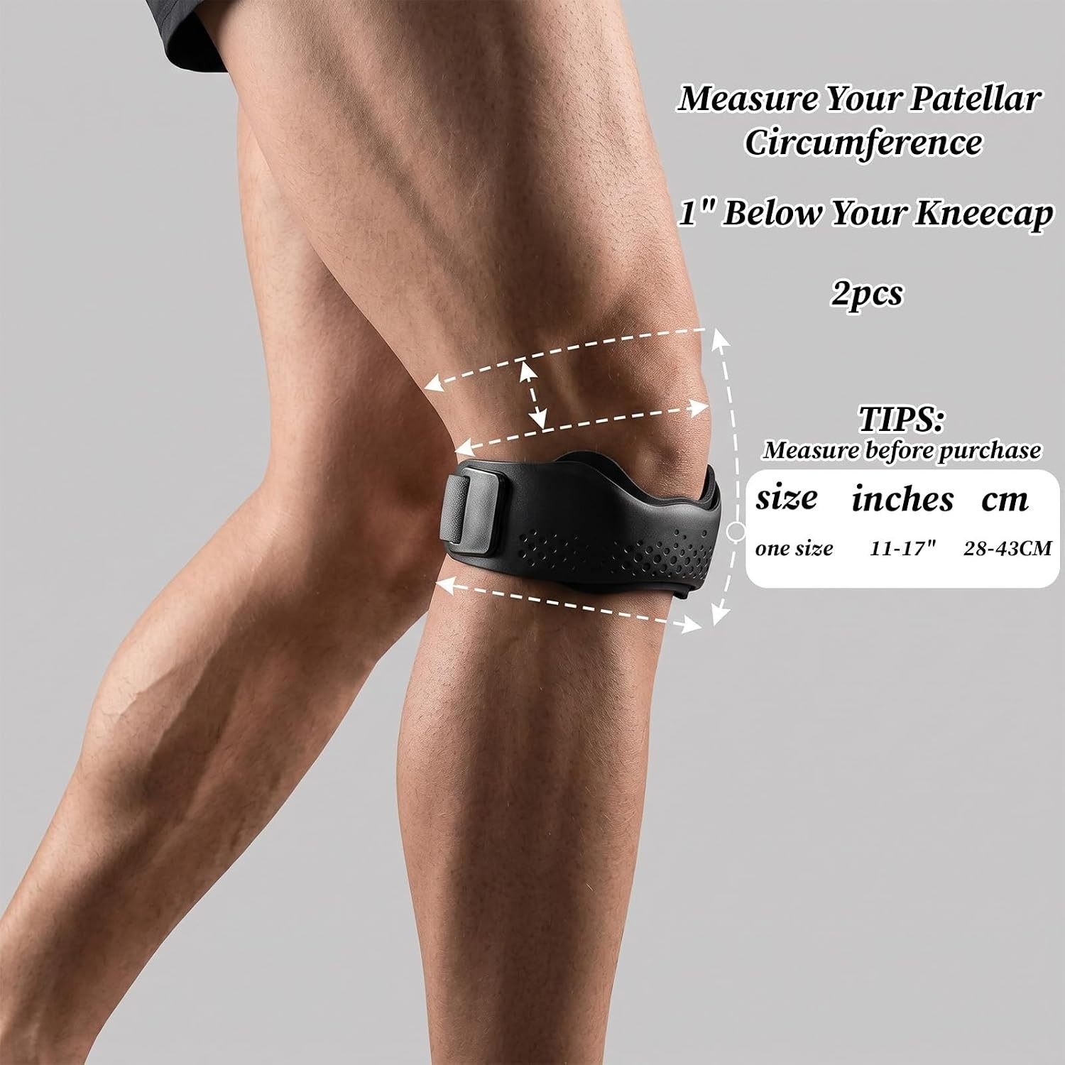 Silicone Patellar Tendon Support Strap 2-Pack, Knee Brace for Women Men, Adju…