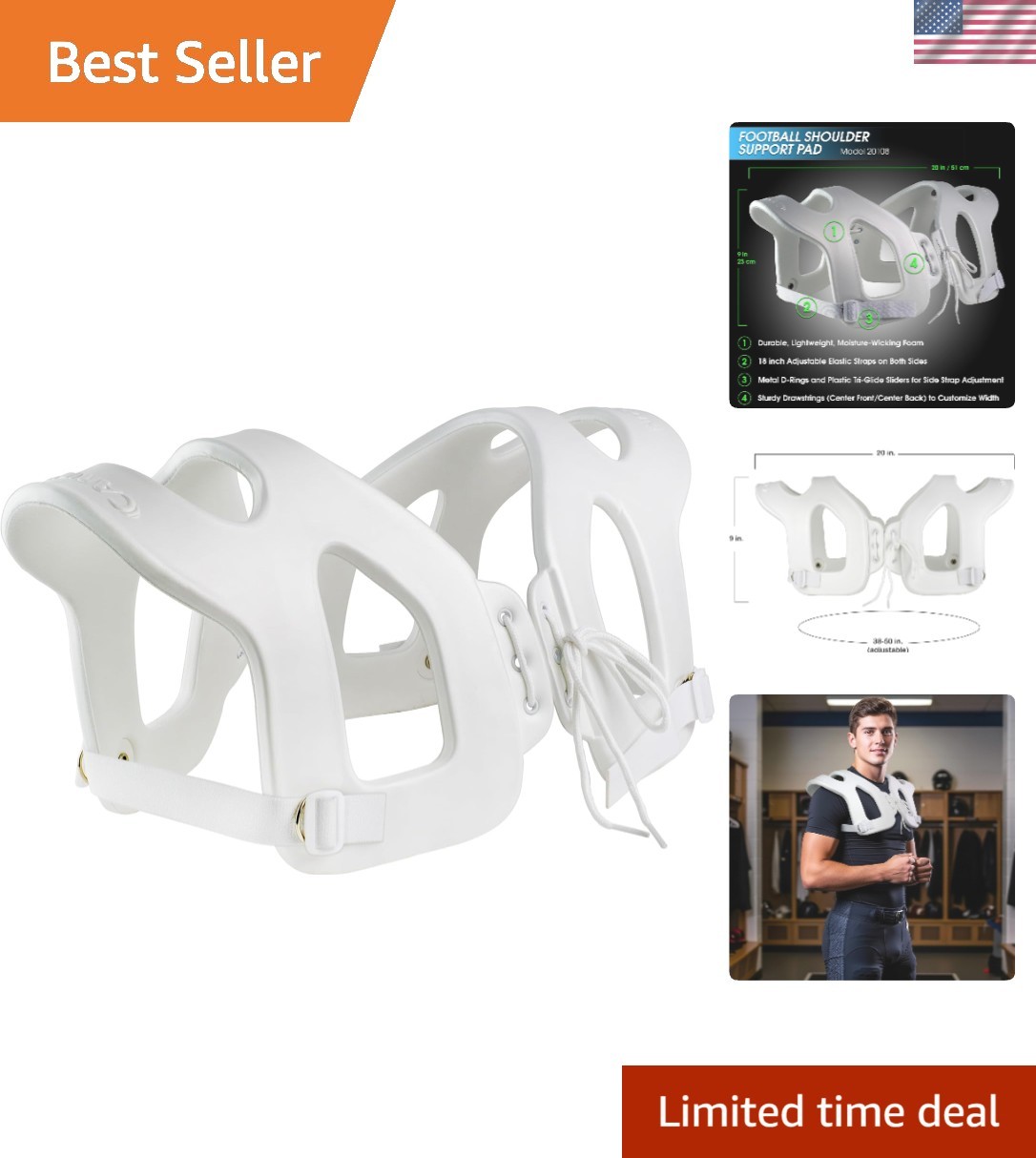 High-Density Foam Shoulder Injury Pad for Football, Hockey & Lacrosse – Unisex