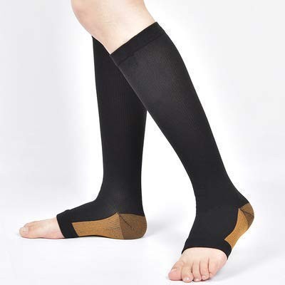 Open Toe Compression Socks 15-20mmHg for Men & Women – 3 Pairs, Black L/XL