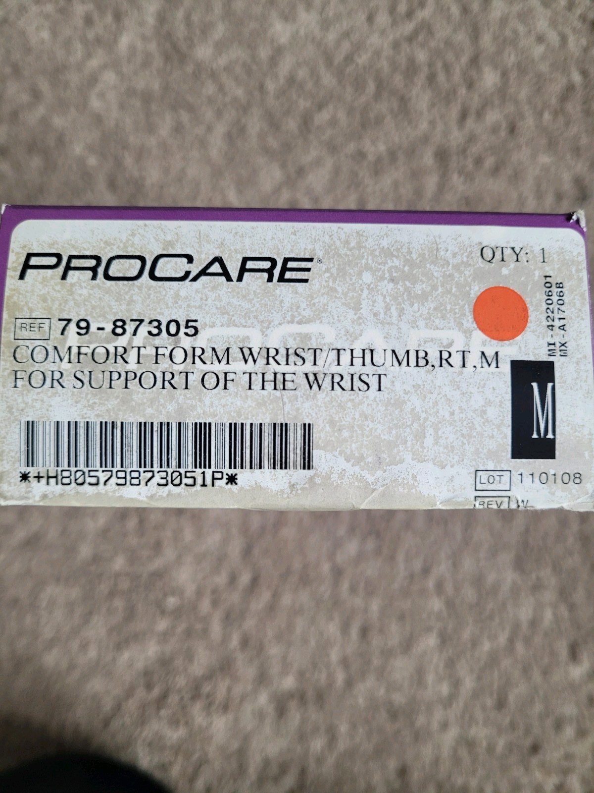 ProCare Comfort Form Wrist/Thumb Brace Support, Right M, CE, MPN 79-87305