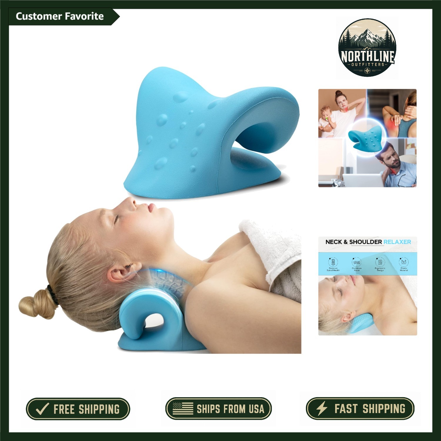 Light Blue Neck Stretcher Pillow – Instant Relief for Hump Neck & Posture