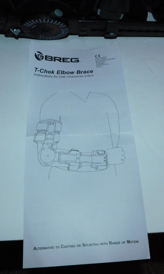 NICE PREOWNED BREG T-CHEK ADJUSTABLE ELBOW BRACE FOR RIGHT ARM WITH STRAP