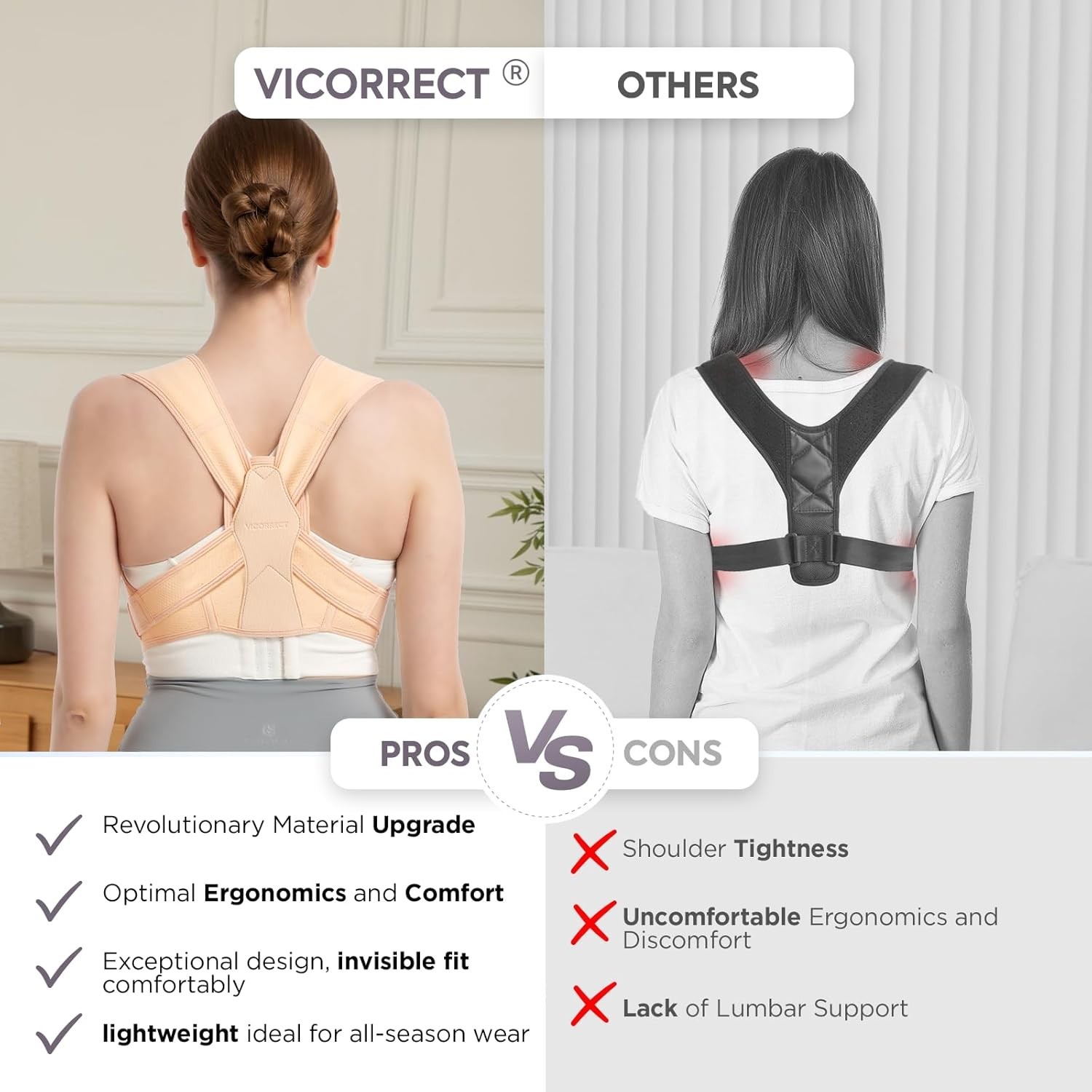 Pain Relief Posture Corrector for Men & Women – Adjustable, Lightweight, Beige