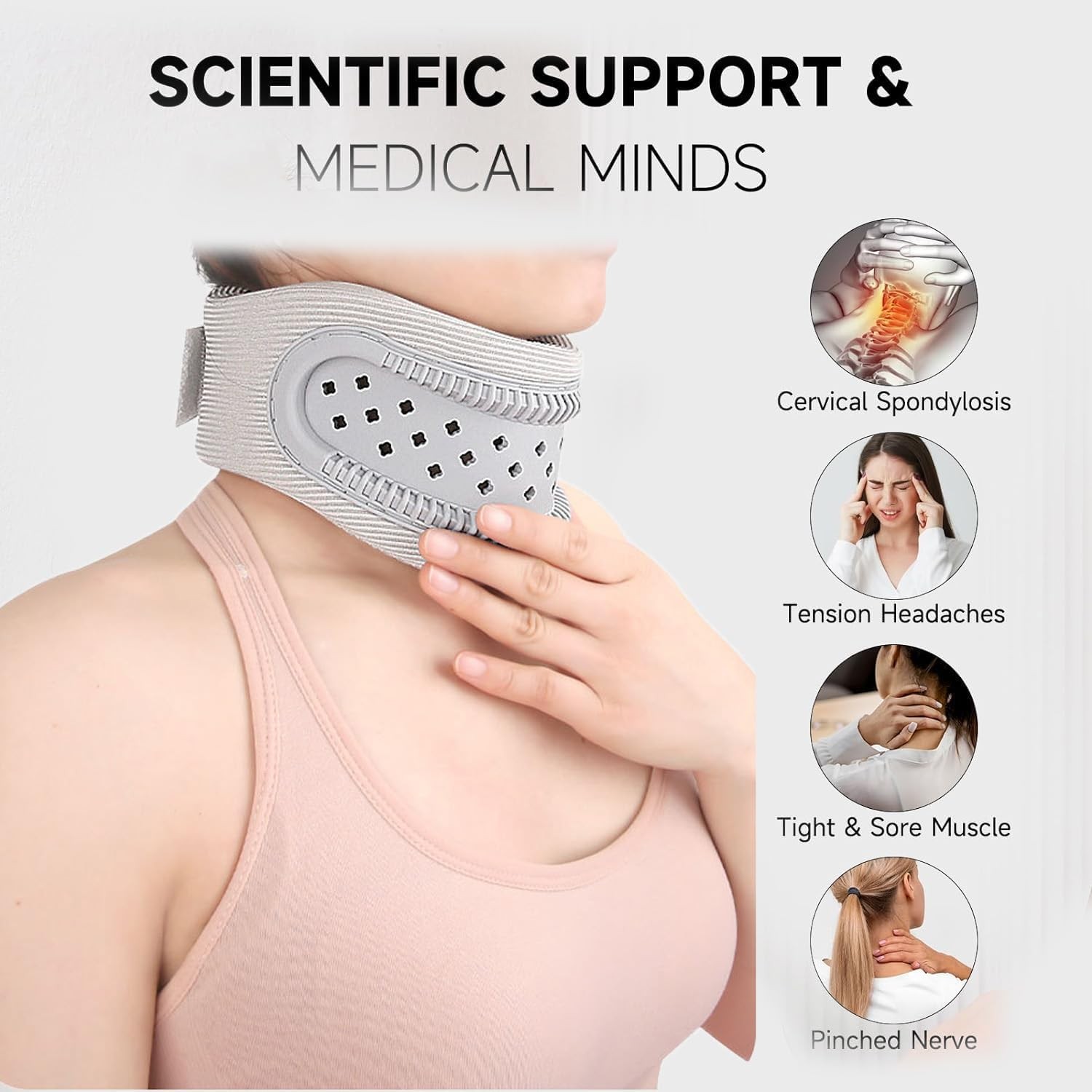 Neck Brace Cervical Collar Adjustable Neck Support Gray Memory Foam