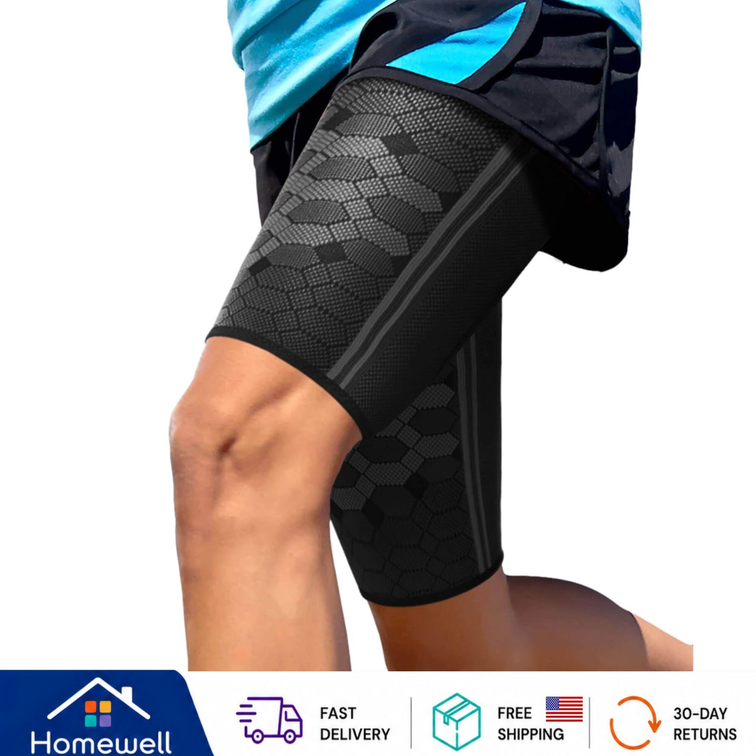 Thigh Compression Sleeves – XXL Quad Wrap, Anti-Slip for Recovery & Performance