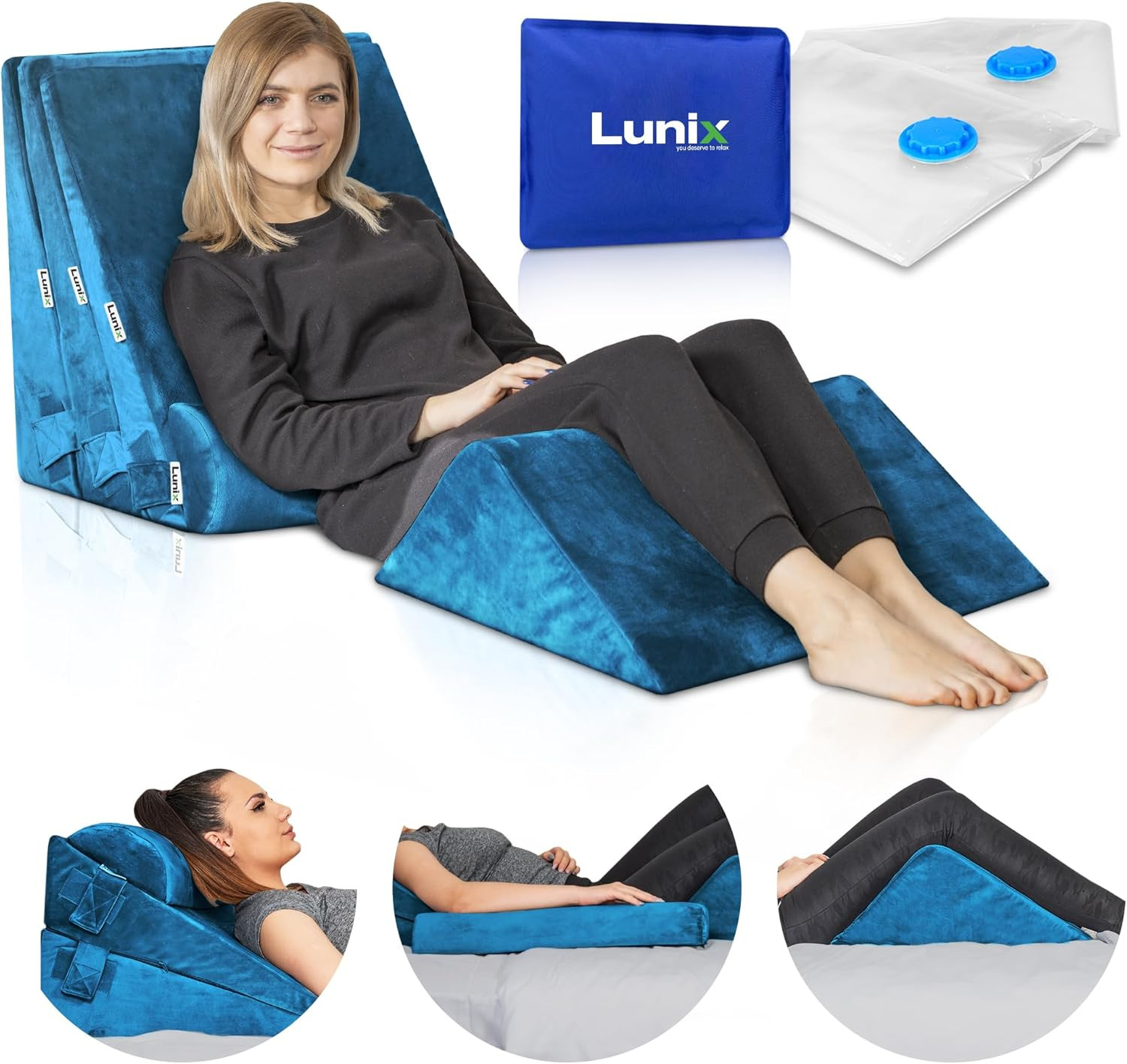 Ocean Blue 5-Piece Abdominal Recovery & Lower Back Wedge Pillow Set