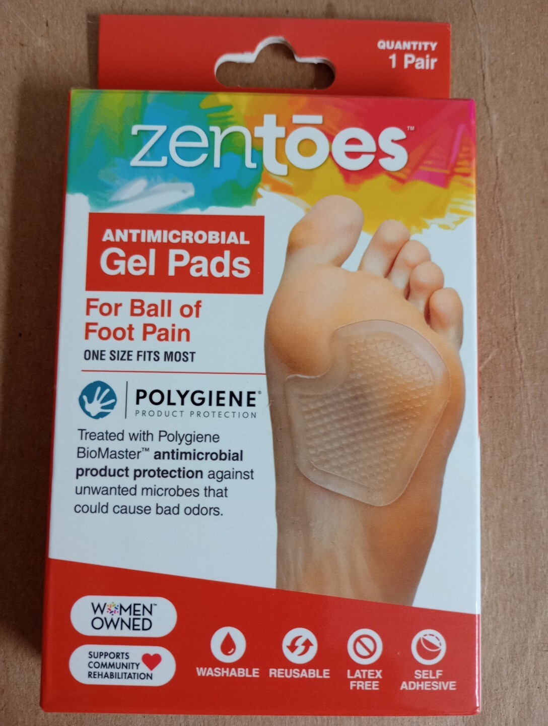 ZenToes Gel Pads For Ball Of Foot Pain Protectors One Pair Antimicrobial