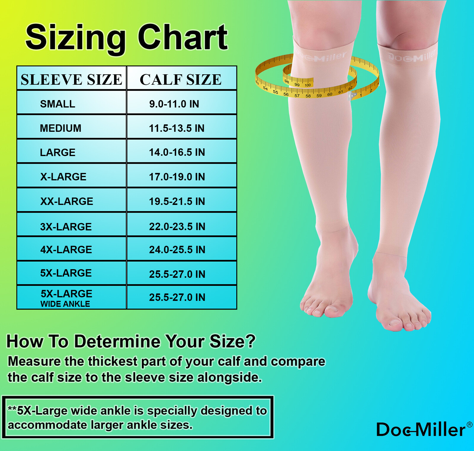Doc Miller Compression Stockings Calf 20-30MMHG Sleeves For Varicose Pain