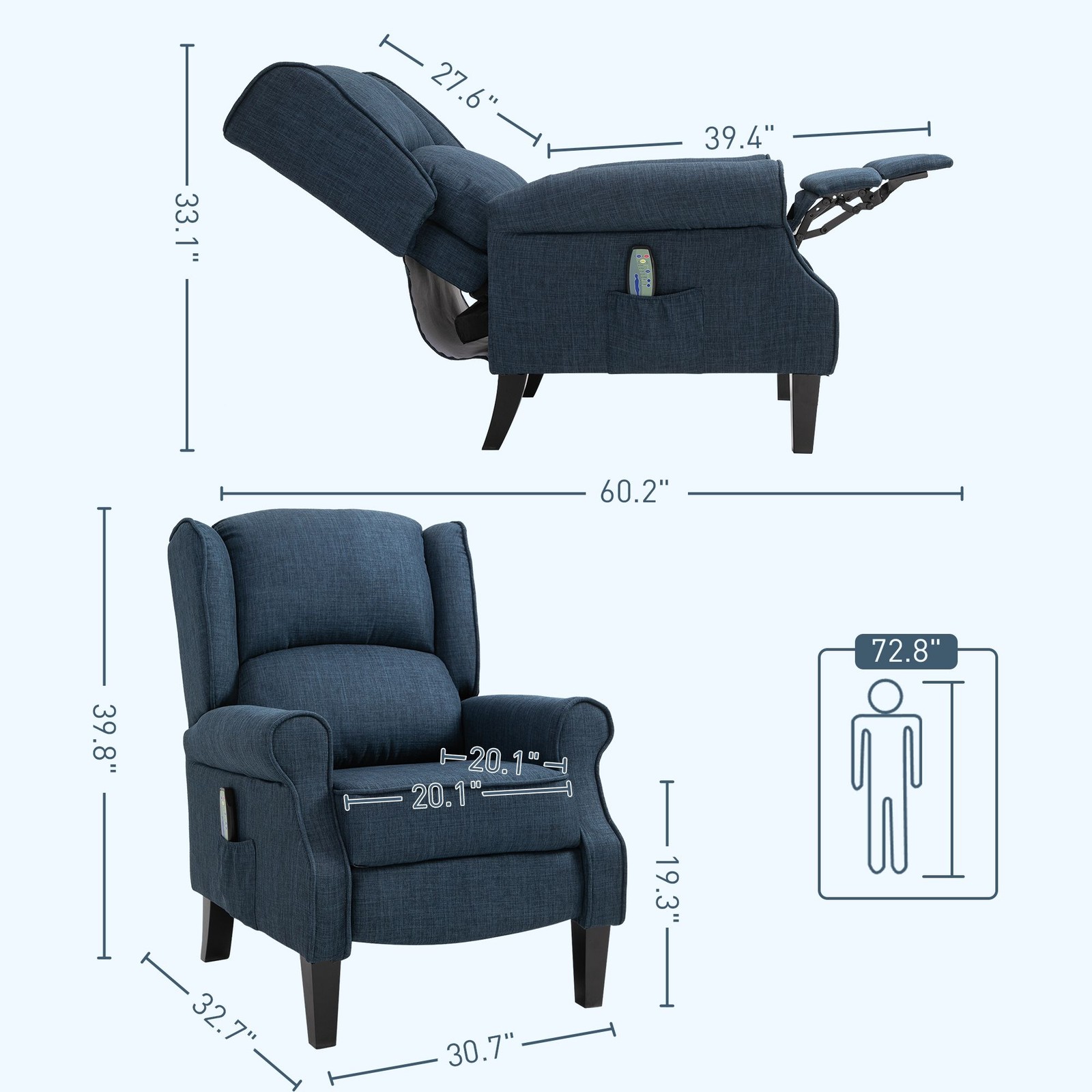 Massage Sofa Chair with Heat, Massage Recliner Chair with Remote Controller