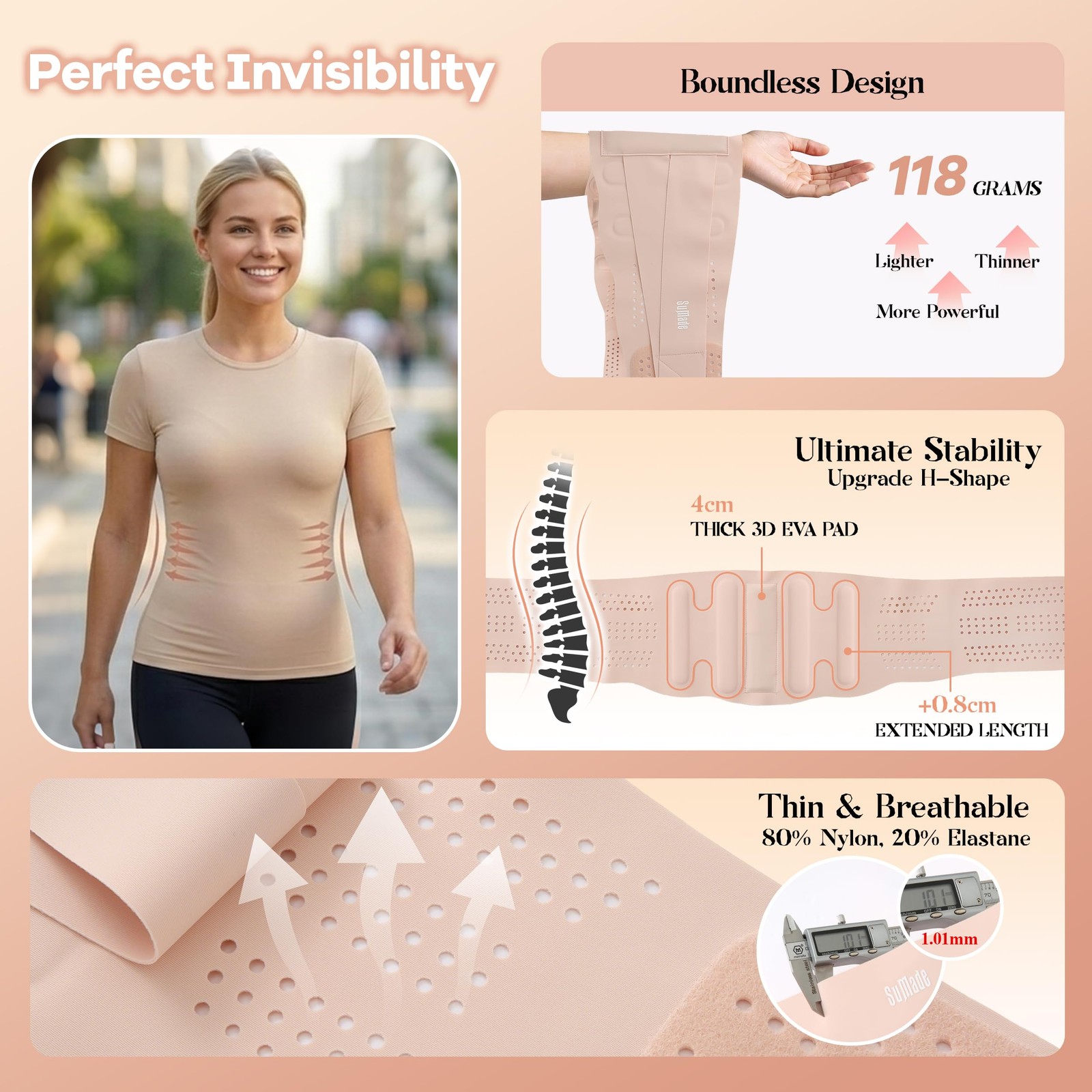 Ultra Thin Back Brace with 3D Lumbar Pad for Lower Back Pain Relief, Breathab…