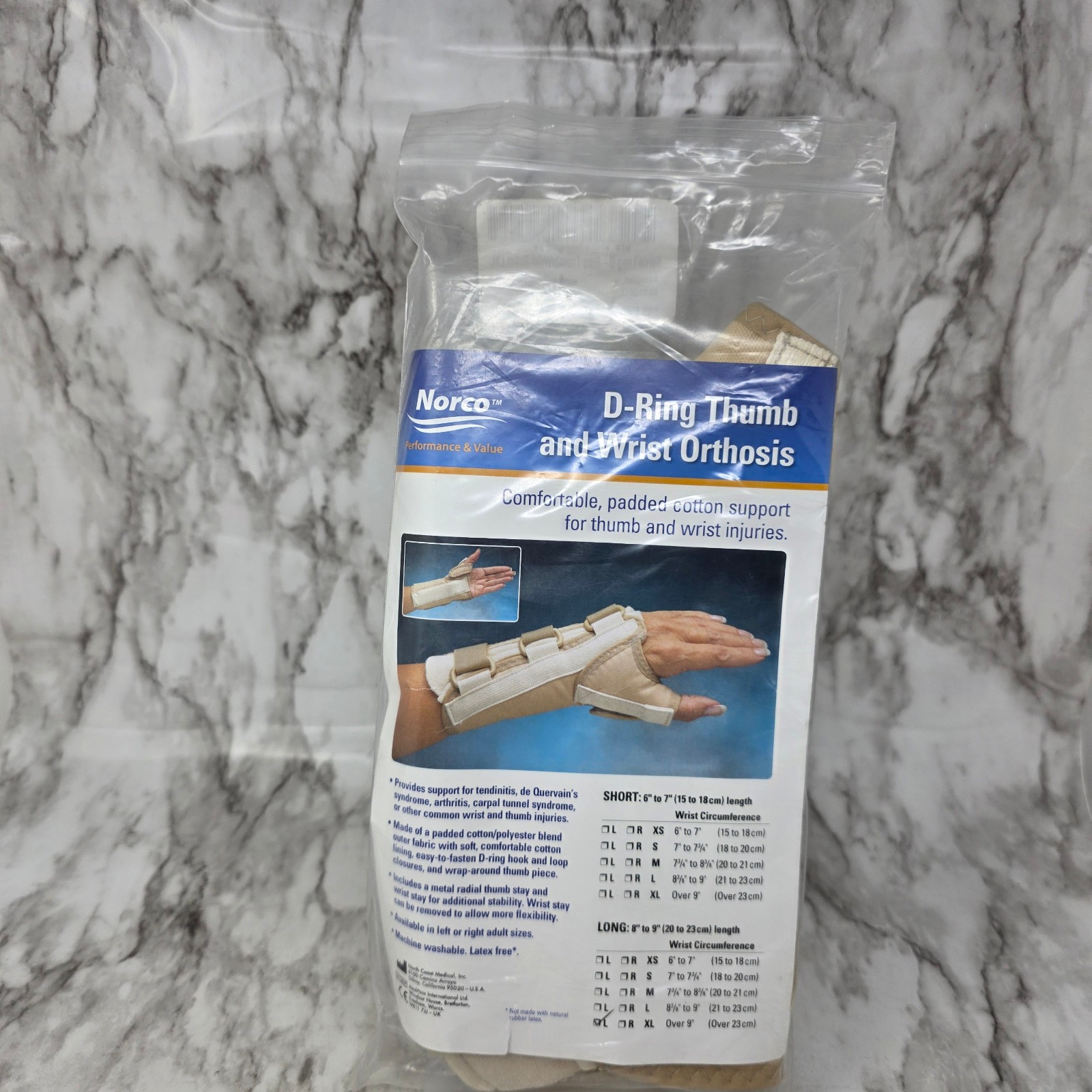 Norco D-Ring Thumb and Wrist Orthosis Long Left Extra Large