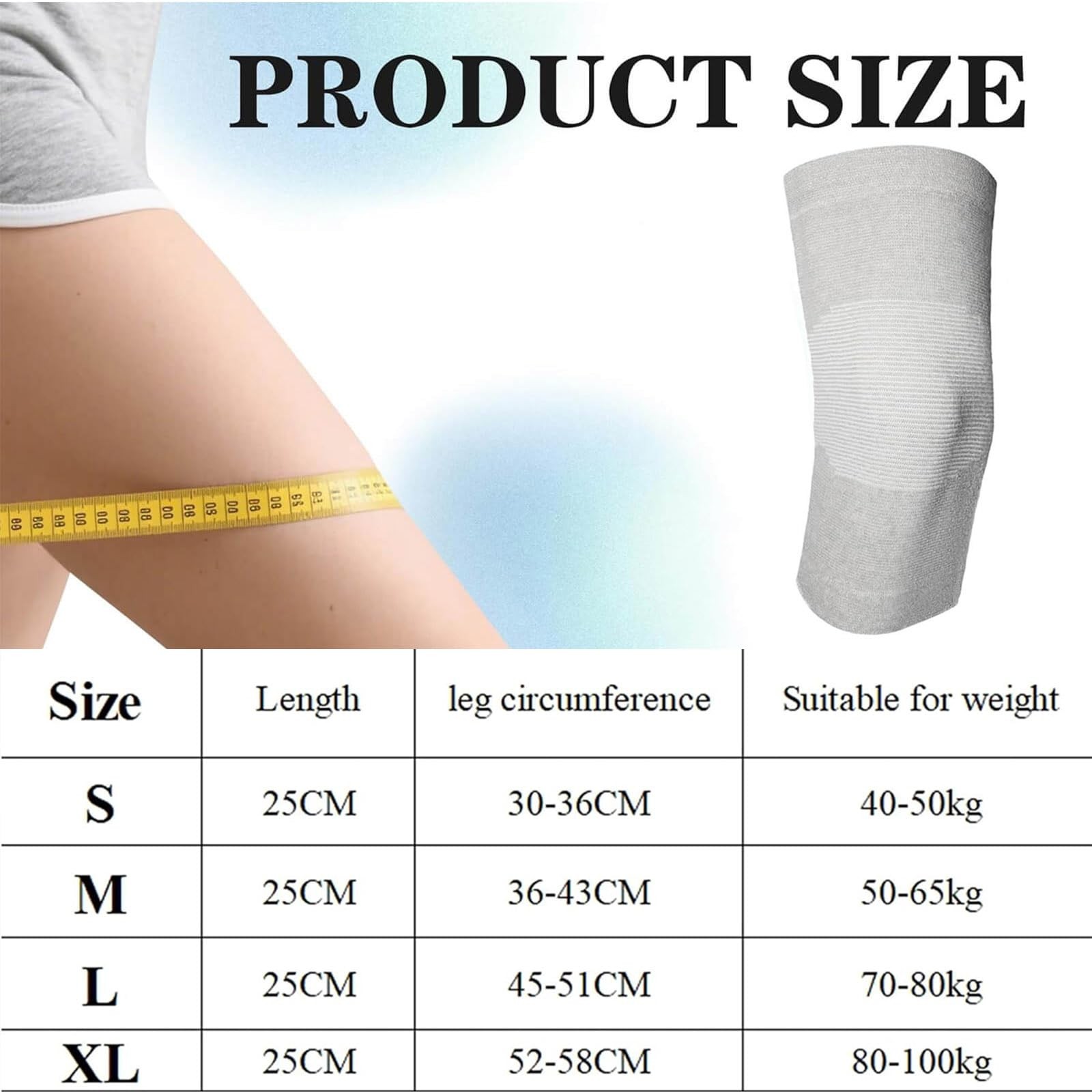SIOEPUEO Bamboo Knee Sleeve for Pain – One Pair Compression Large, Gray