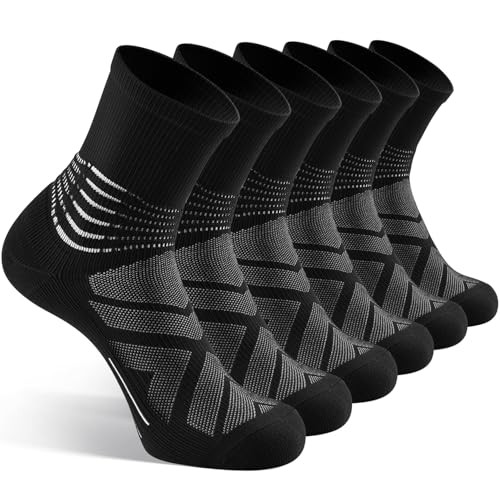 Compression Ankle Support Crew Socks Men Women Wicking Large Black-3 Packs