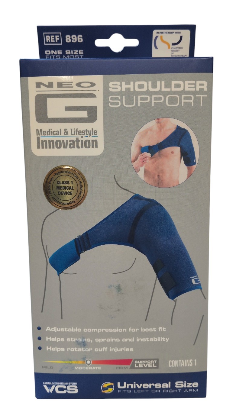 Neo G Shoulder Brace Support Universal Size Fits Left Or Right Arm Flawed Box