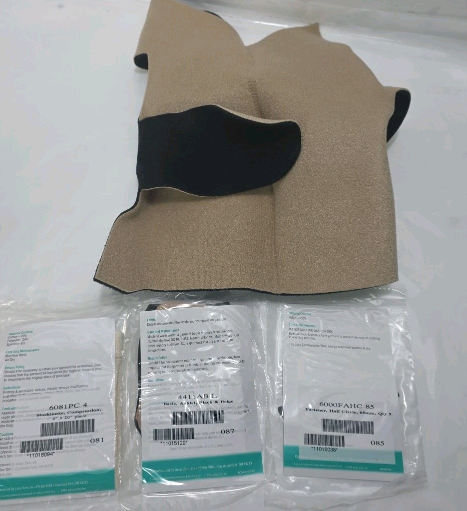 Juzo Reversible Short Stretch Compression Wrap, Long Resting Sz Small BLK- Beige