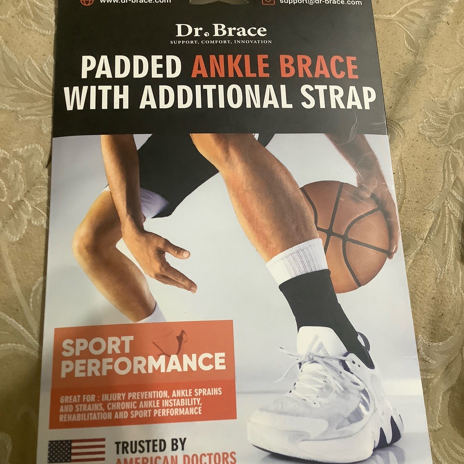 DR.Brace Padded Ankle Brace With ADditional Strap Large New