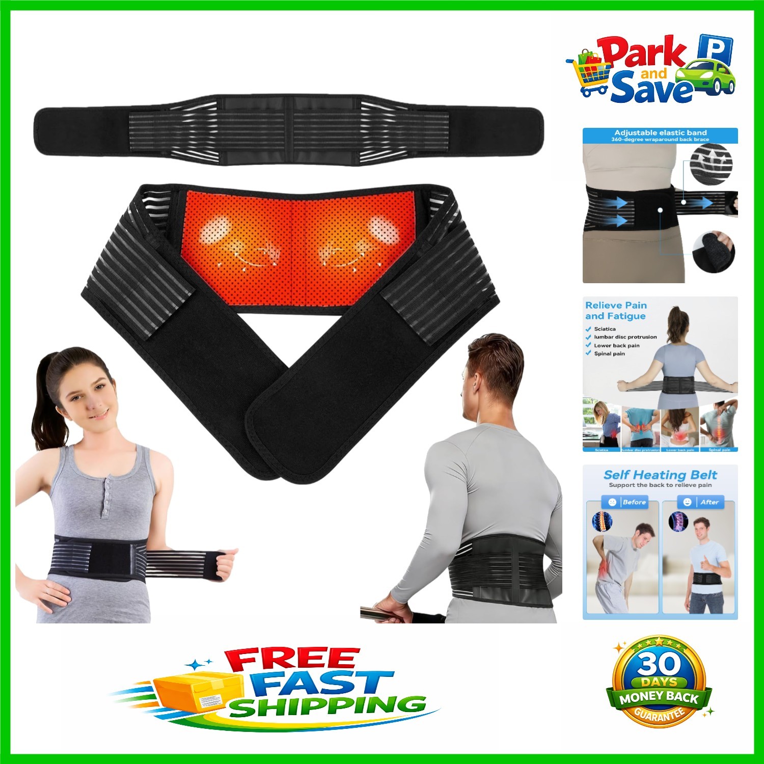 Lumbar Support Waist Band with Self-Heating Magnet for Sciatica Relief, Medium